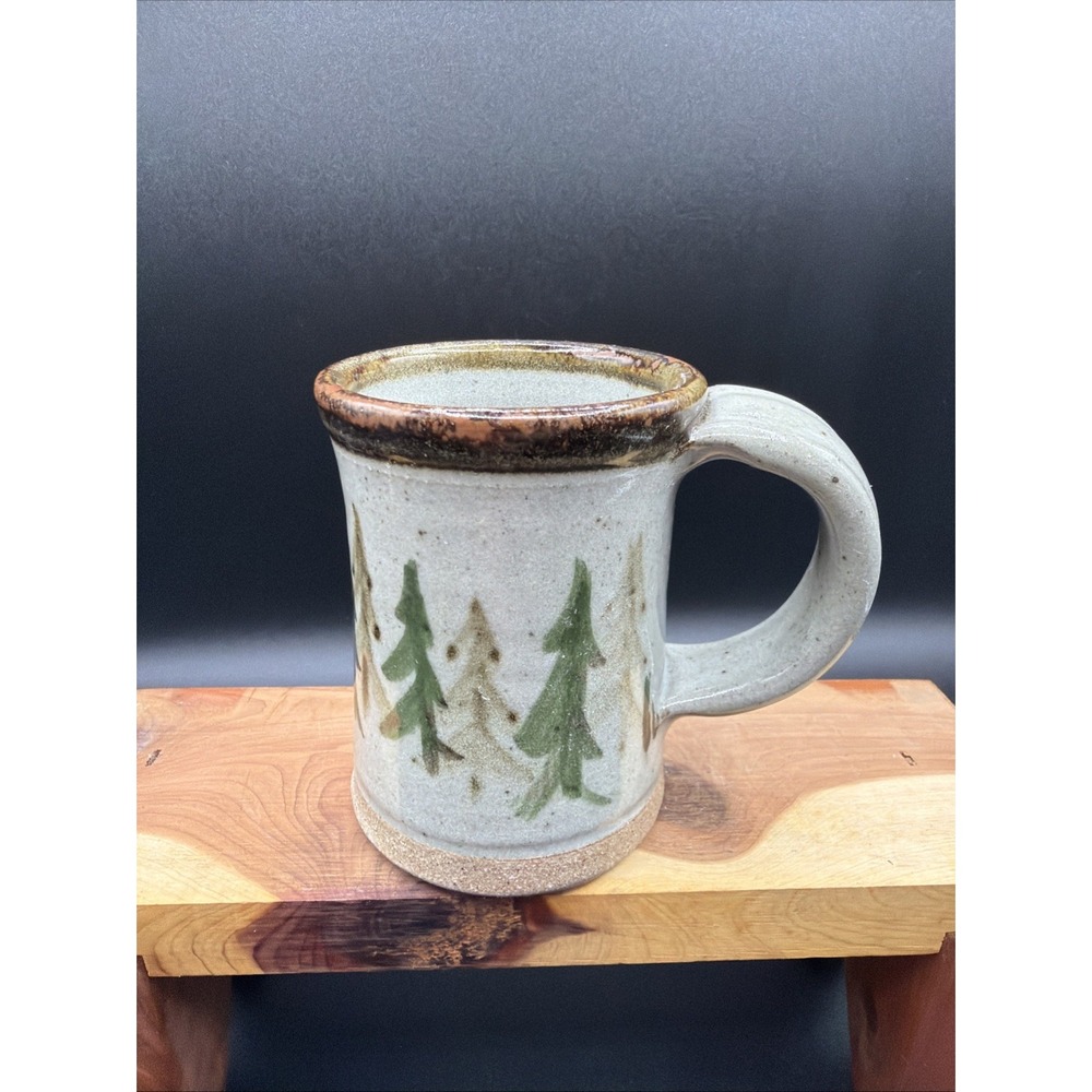 VTG Studio Pottery Pine Tree Mug Artisan Signed 4x3"